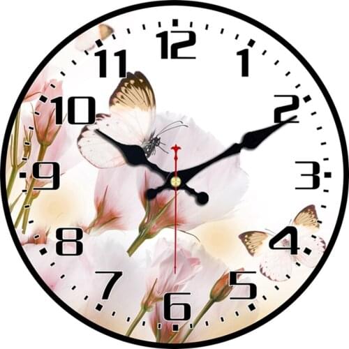 Vintage Clock Tulips With Butterfly Design Silent Living Kitchen Cafe Home Decor Watches Large Art Wall Clocks No Ticking Sound