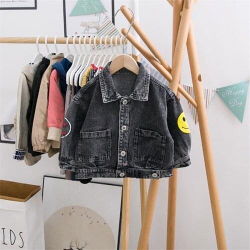 1 2 3 4 5 Years Kids Jackets Casual Korean Denim Jacket For Girls Kids Clothing Toddler Boys Outwear Letter Printing Baby Coats