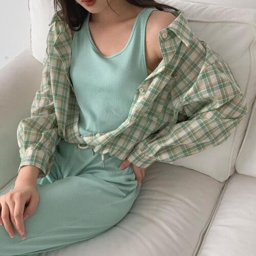 JESSIC Womens Spring Clothes, Fashionable, Age-reducing And Thinning, Fake Two-piece Shirt, Knitted Trousers Suit 2021