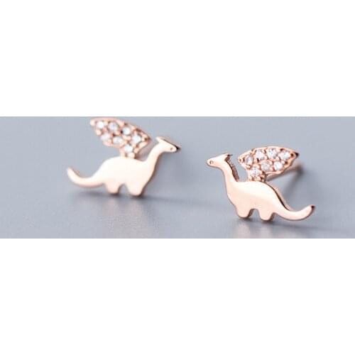 MloveAcc Genuine 925 Sterling Silver Jewelry Cute Small Dazzling Dinosaur Stud Earrings for Women Girls Kids Lady Gift