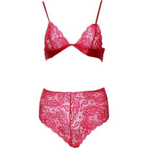 Plus Size Womens Sexy Lace Push Up Bra Panty Sleep Underwear Two Pieces Bikini Set Deep V Briefs Bra