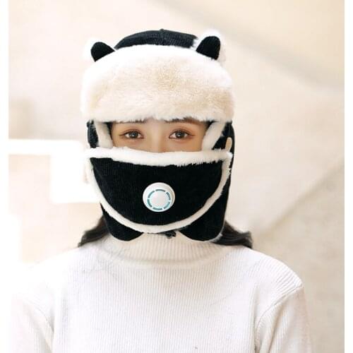 Winter Women Bomber Hat Cashmere Hat Cat Ear Plush Mask Lei Feng Bonnet Cap Breath Valve Outdoor Ski Earmuff Protection Face Cap