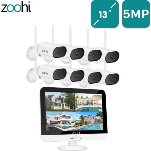 Zoohi 1920P Wifi Pan&tilt Camera Set 5MP Surveillance Video System 13-inch Wireless Monitor NVR Home Outdoor Security Camera Kit