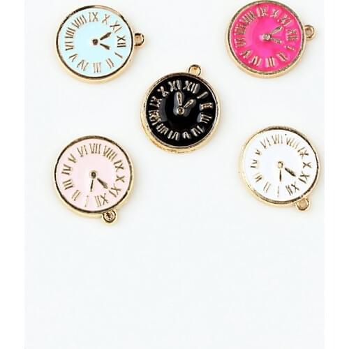 20PCS/Lot Fashion Small Clock Shape Charms 15*17mm Gold Color Tone Enamel DIY Bracelet Floating Charms