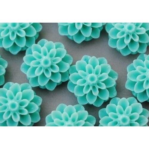 200pcs -Light Aqua Button Mum Cabochons 16mm