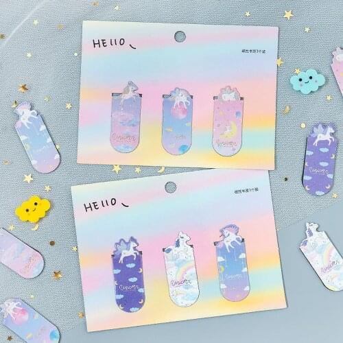 3 Pcs/pack Flying Unicorn Magnetic Bookmarks Books Marker Of Page Stationery