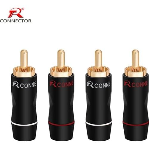 4Pairs RCA HIFI Cable Terminals Connector, Male Plug Connector Brass Gold Plated, Audio Video HIFI Terminals