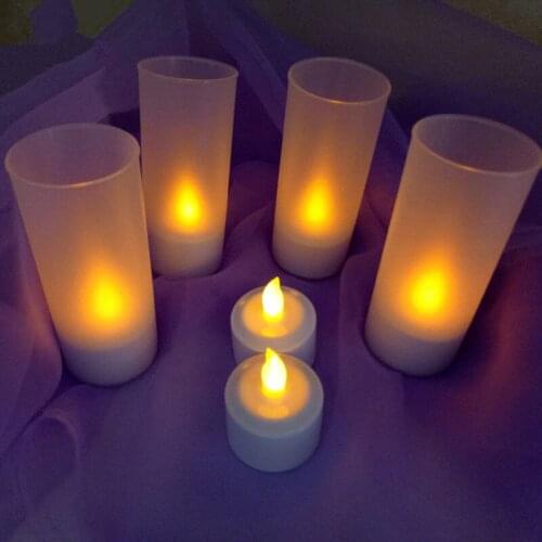4Pcs Rechargeable LED Flameless flickering Candle frosted tealight w/remote controller waxless Christmas Wedding Bar decor-AMBER