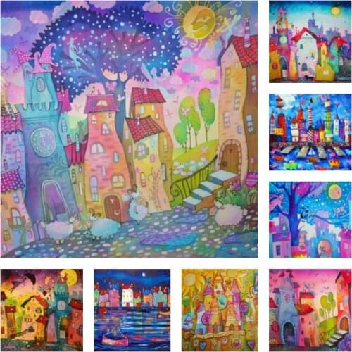 5D Diy Diamond Painting Cartoon House Town Landscape Diamond Embroidery Kit Abstract Handicraft Sale Home Decoration Kids Gift