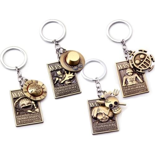 Anime One Piece Keychain Gift Box Luffy Ace Zoro Wanted Poster Metal Key Holder Chaveiro Keyrings car Key Chain Jewelry llaveros