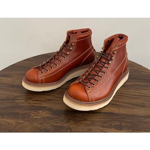 New Handmade Vintage British Men Casual Shoes Top Quality Autumn Winter Ankle Boot Cow Leather Tooling Motorcycle Boots Platform
