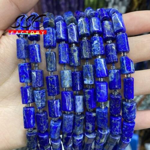 Natural Stone Faceted Lapis Lazuli Beads Cylinder Loose Spacer Beads DIY Charm Bracelet Accessories For Jewelry Making 15"strand