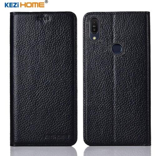 For Asus Zenfone Max Pro M1 ZB601KL case KEZiHOME Litchi Genuine Leather Flip Stand Leather Cover For Asus ZB602KL Phone cases