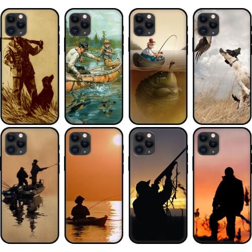 Black tpu case for iphone 5 5s se 6 6s 7 8 plus x 10 cover for iphone XR XS 11 pro MAX case Hunting animal and fishing man