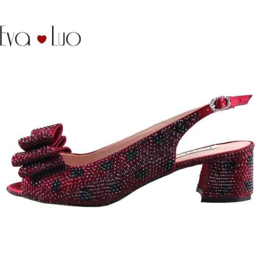 CHS970 DHL Custom Made Winered Black Bow Crystal Shoes Slingbacks Low Heel Women Bridal wedding Shoes Party Shoes