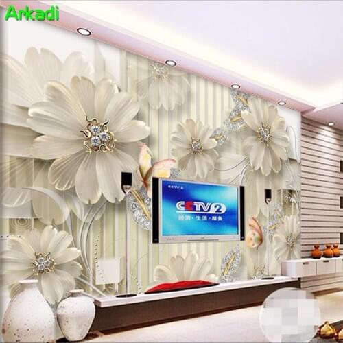Custom Photo Mural 3D HD Crystal Jewelry Court Jewelry Diamond Flower Wallpaper Background Wall Paper TV Wall Cloth Simple Mural