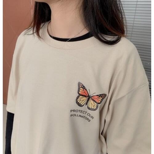 Kuakuayu HJN Butterfly Pocket Printed T Shirt Butterfly Ruffle T Shirt Summer Casual Cute Solid Short Sleeve Stretchy Tshirt