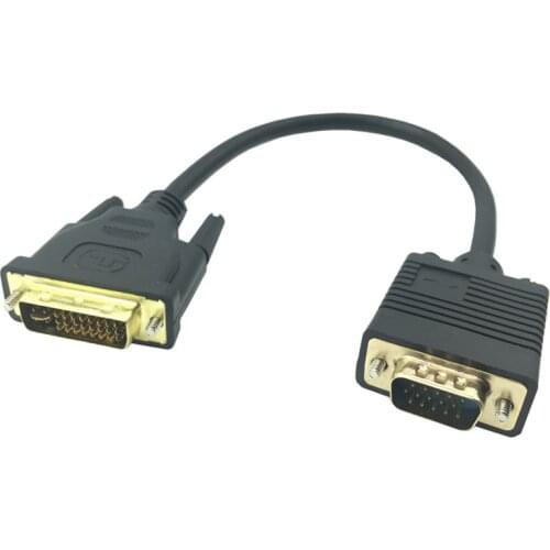 Black DVI To VGA Adapter Cable 1080P DVI-I to VGA Cable 24+5 DVI Male to 15 Pin VGA Male Video Converter For PC Display 0.3M