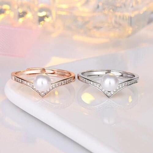 Ring For Women Delicate Mini Pearl Thin Ring Minimalist Basic Style Light Yellow Gold Color Fashion Jewelry