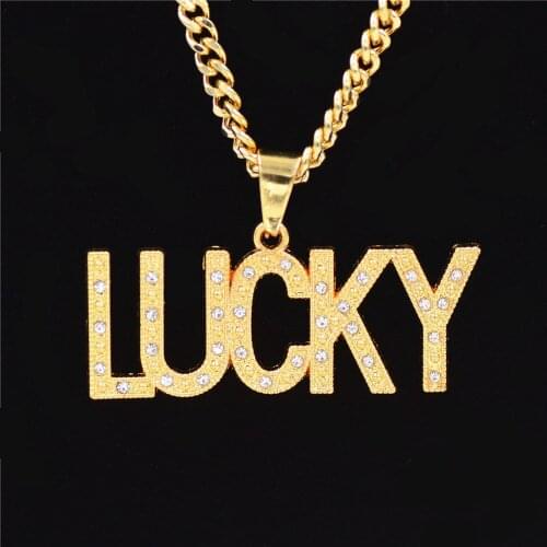 2021 Korean couple necklace hip hop pendant alloy men personality Necklace Street accessories Cuban chain letter lucky jewelry