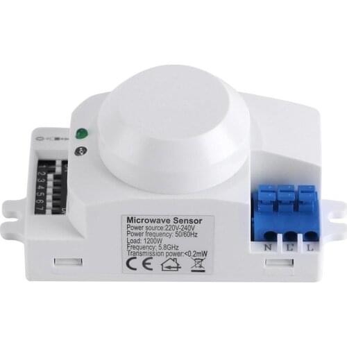 Microwave Smart Motion Detector Radar Sensor Light Switch, Automatic Turn on/Off, 360°, 20m Detection Range