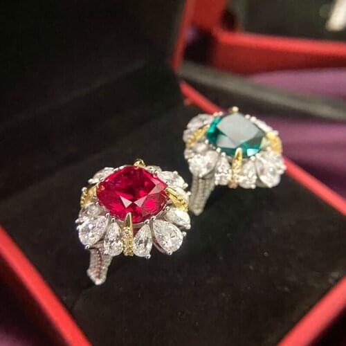 Trendy 100% 925 Sterling Silver Created 10*11mm Wedding Rings For Women Personlity Party Jewelry Fine Jewelry Gift