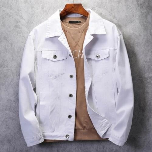 High quality denim jacket mens solid color white black pink casual jacket coat lapel single-breasted denim plus size 3XL