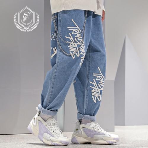 Men Loose Staright Harem Jeans Fashion Pockets Wide Leg Pants Hip Hop Jeans