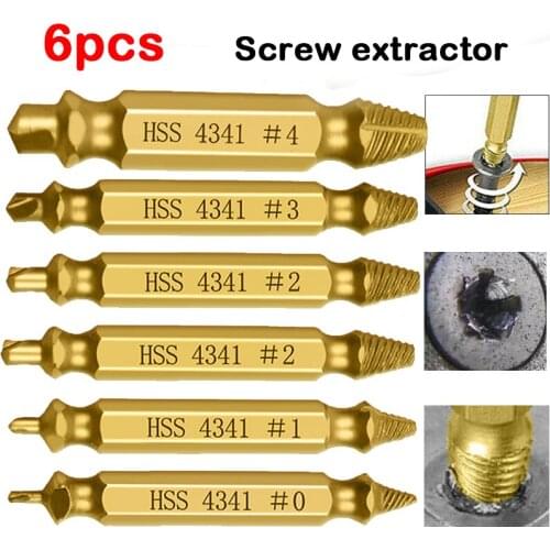6cps/Set Golden HSS Drill Bit Set Broken Head Screw Removal Tool Bolt Screw Bolt Remover Stripped Screws Extractor Demolition
