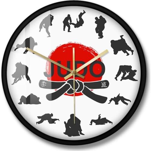 Boys Room Jiu-jitsu Sports Fighting Art Decor Japanese Martial Arts Judo Wall Clock Hanging Silent Non-ticking Clock Wall Watch