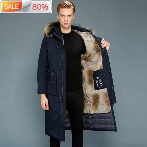 Real Coat Men Parka Long Winter Goose Jacket Warm Rabbit Fur Liner Outerwear Mens Down Jackets 1A07-1 B23109