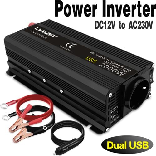 DC12V to AC 230V 500W 1200W 1500W 2000W Peak EU socket USB power inverter to ac Car Converter boost Transformer Vehicle Supply