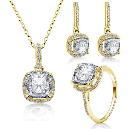 QYI Yellow Gold engagement ring 14K Solid Yellow Gold Setting 3.5 ct Zirconia Ring Set jewelry Engagement Wedding