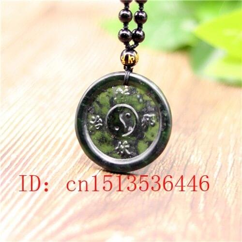 Carved Chinese Black Green Jade Tai Ji Pendant Obsidian Necklace Charm Jewellery Fashion Lucky Amulet Gifts for Man