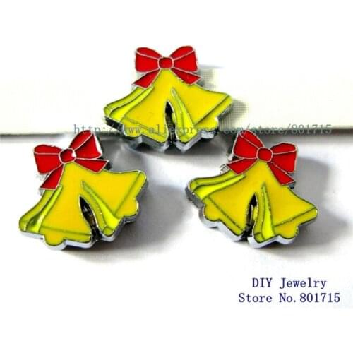Christmas bell as gift wholesales price 50pcs 8mm slide charms DIY charms Internal Dia.8mm fit 8mm band zinc alloy