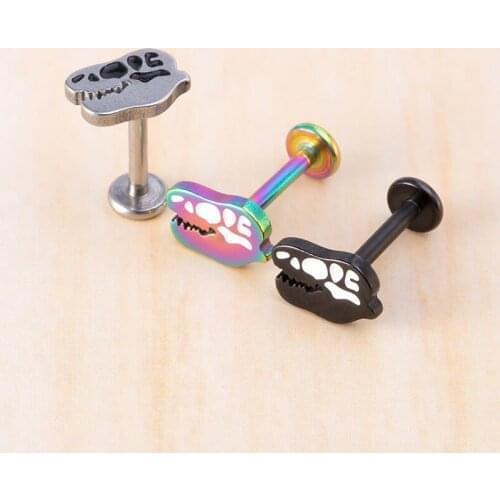 1PC Tyrannosaurus 16G Stainless Steel Cartilage Conch Helix Piercing Earring Piercing Labret Lip Rings Stud Monroe Studs Jewelry