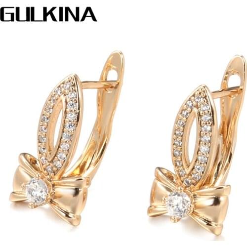 Gulkina 585 Rose Gold Lovely Bowknot Dangle Earrings Natural Zircon Earings Fashion Jewelry 2021 Bridal Wedding Fine Jewelry