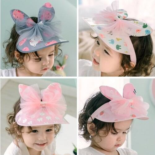 3-11Y Baby Girl Sequin Rabbit Ear Hat Spring Summer Caps Princess Bow-knot Headdress Crown Hair Hoop Headbands Kids Accessories