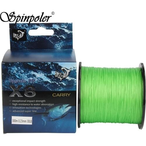 Spinpoler Braided Fishing Line Super Strong 300m 8 Strands Multifilament PE Sea Braid Line Carp Fishing 12LB-65LB Green