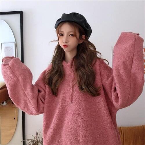 Loose Lamb Cake Hair Back Print Sweatshirt Womens Sweatshirts Japanese Harajuku Ulzzang Female Korean Kawaii Clothing For Women