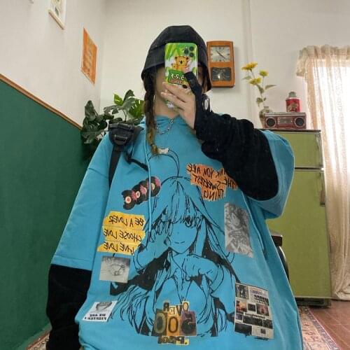 Street hip hop girls' comics quadratic oversize loose fake two piece Hoodies fashion sweatshirt hoodie women