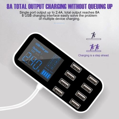New Universal Multi-Port USB Charger for Car 8-Port Car Lighter Charging Station Hub with LCD Display Ultra-thin USB Car Charger