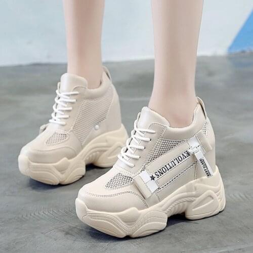 2021 Spring Womens Casual Sports High Platform Shoes All-match Comfortable Womens Chunky Sneakers Mesh Breathable Autumn Shoes