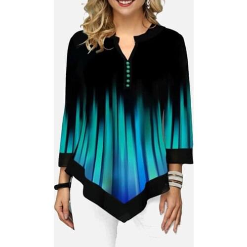 Plus Size 5XL Striped Blouses Womens Tunics 3/4 Sleeve Print Irregular Ladies Blouse 2021 Spring Summer Casual Female Tunic Top