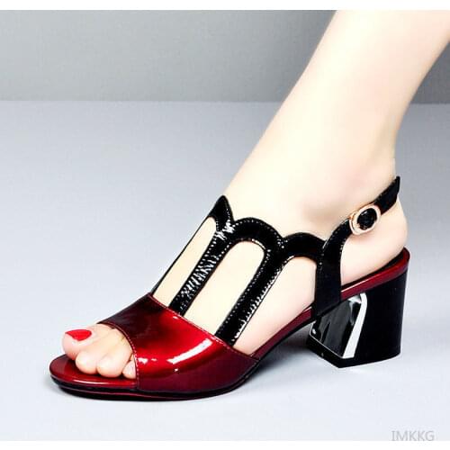 Women Peep Toe Sandals 2021 New Summer Heels Square Mid Heel Ankle Buckle Hollow Out Shoes Korean Style Female Footware