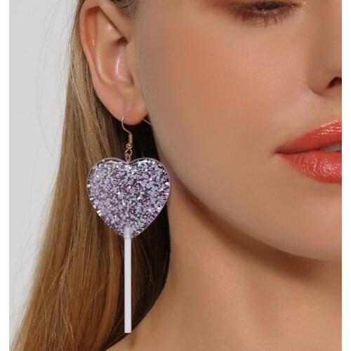 Koreas New Transparent Love Lollipop Earrings Personality Creative Exaggerated Star Heart Drop Earrings WomenParty Jewelry