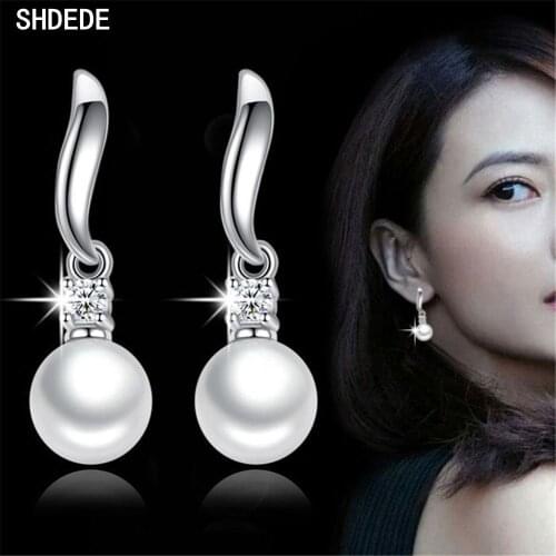 SHDEDE 925 Sterling Silver Jewelry CZ Crystal Drop Earrings For Women Zirconia Accessories Korean Fashion -WH66