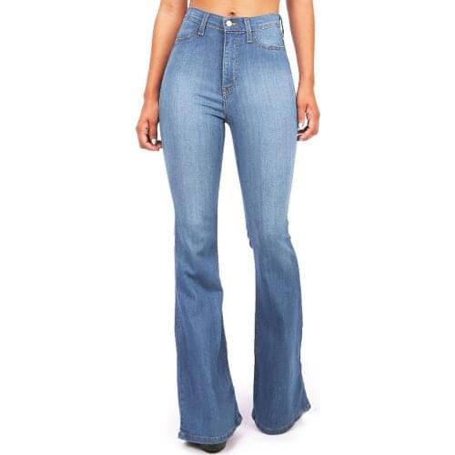 Women Blue High Waist Jeans Button Korean Fashion Girl Button Trousers 2021 New Casual Retro Skinny Straight Flared Pants