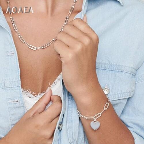 Heart Bracelet Charm Bracelet Heart Bracelets for Women Gifts for MomChunky Chain Braceletgold and silver Heart Charm gift