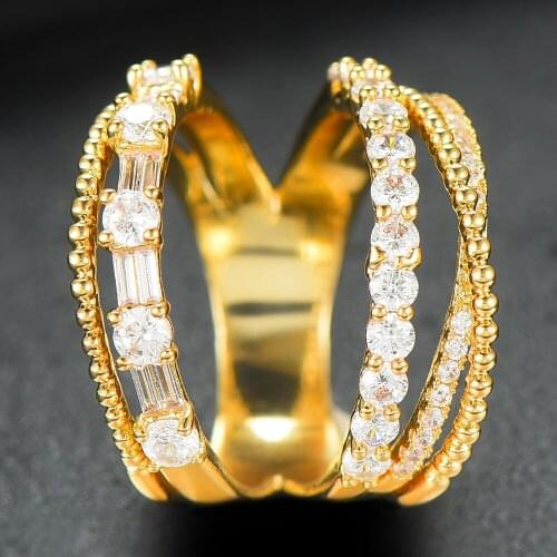 Blachette New Fashion Bohemian DUBAI Luxury Lines Crystal Ring for Women Full Cubic Zircon Finger Rings Jewelry Bridal Wedding